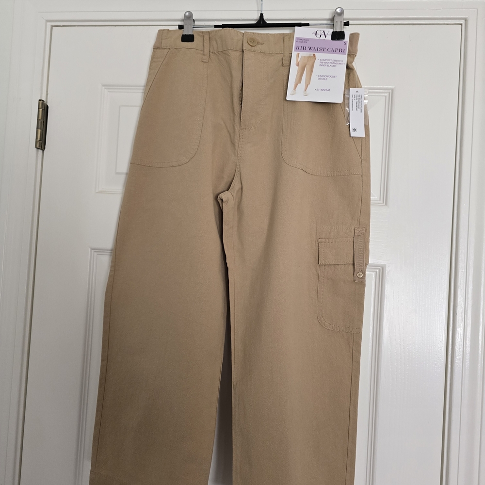 Gloria Vanderbilt Tan Rib Waist Capri 5 Pocket Inseam 21" Sz. (S)
